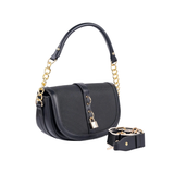 Black Crescent Handbag with Magnetic Flap Closure