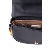 Black Crescent Handbag with Magnetic Flap Closure